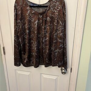 Susan Graver Brown Relaxed Long Sleeve Blouse